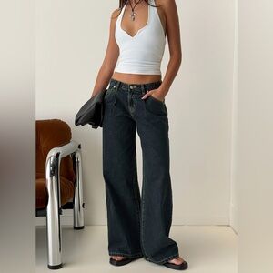 Princess Polly Supercut Low Rise Baggy Jeans Grunge Wash denim blue dark indigo